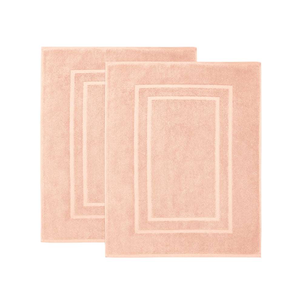 Luxury 2 Piece Non Slip Cotton Bathroom Washable Mats Set Pale Peach