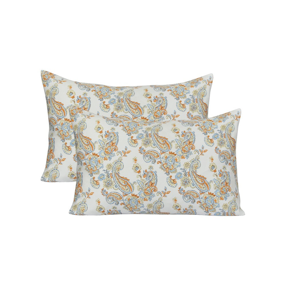 Two patterned pillows on a white background