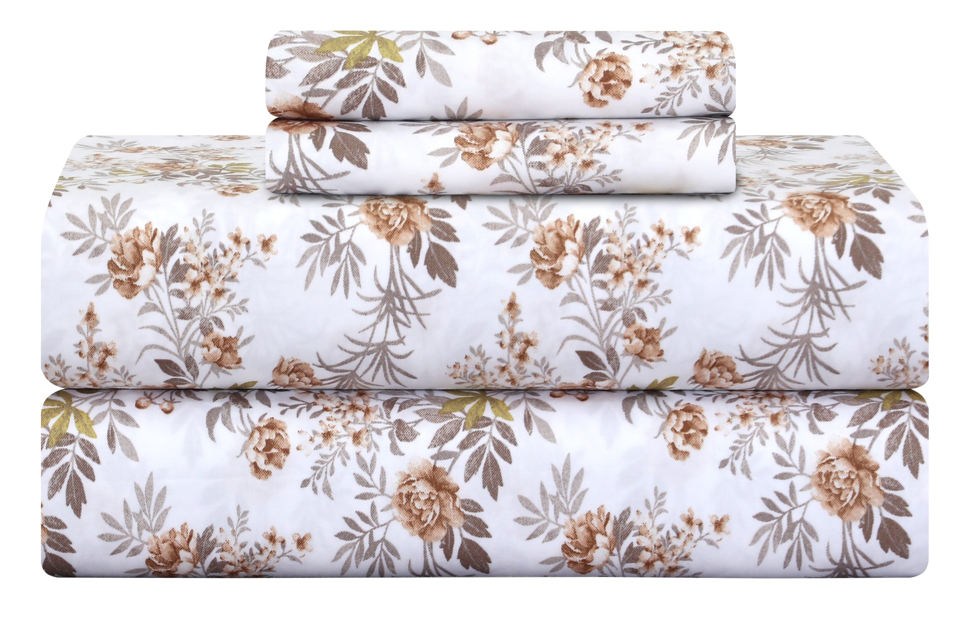 Feather Stitch New York 500 thread count sheets set with beige and brown rose floral pattern