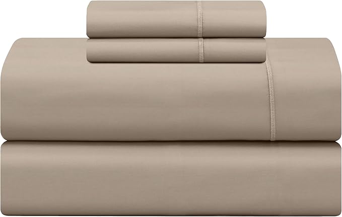 Feather Stitch New York 500 thread count sheets in champagne beige color folded neatly in a stack