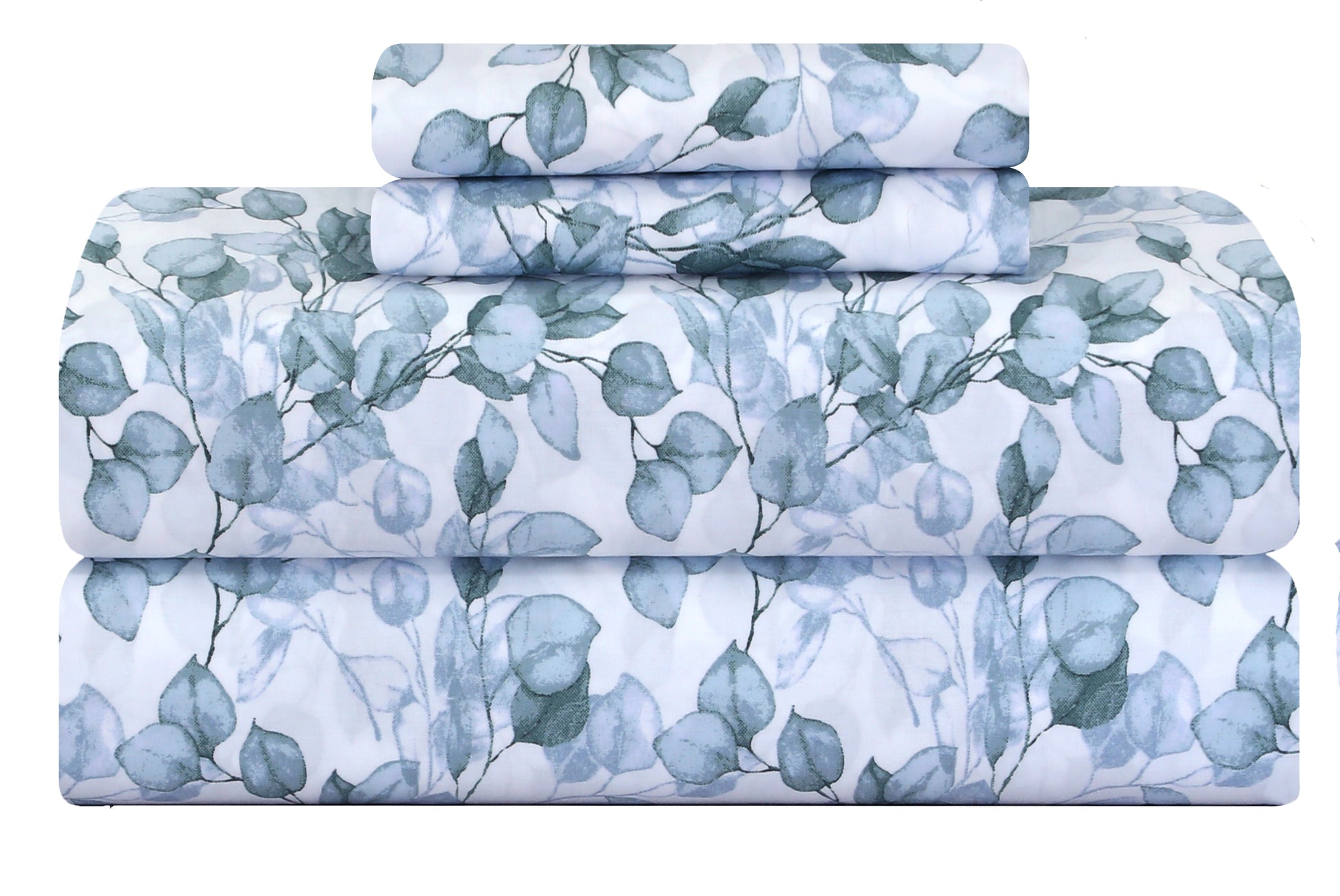 Feather Stitch New York 500 thread count sheets with green blue eucalyptus leaf pattern sheet set