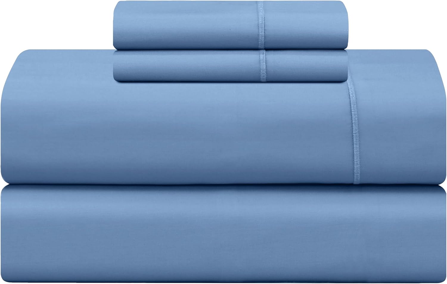 Feather Stitch New York mist blue 500 thread count sheets sheet set neatly stacked