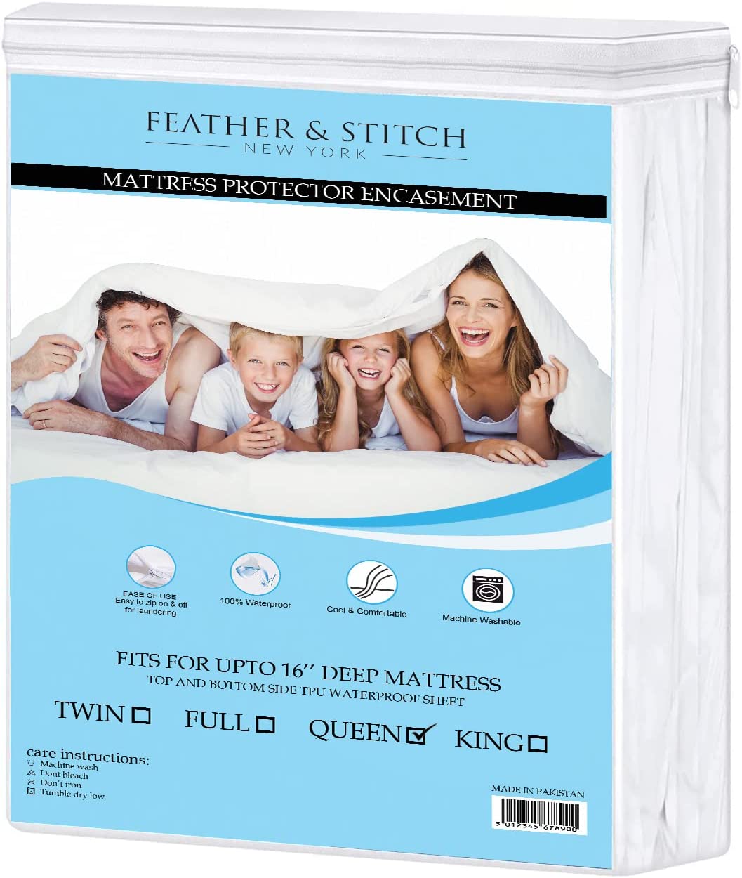 Zippered Mattress Encasement - 100% Waterproof & Bed Bug Proof Mattress Protector (King, Queen)