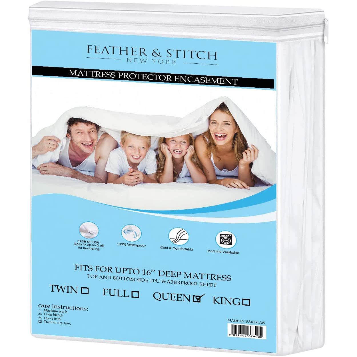 Zippered Mattress Encasement - 100% Waterproof & Bed Bug Proof Mattress Protector (King, Queen)