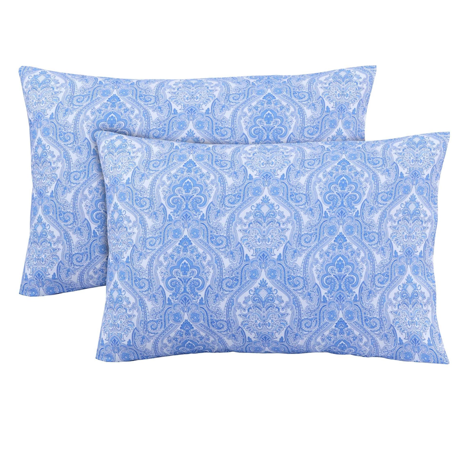 Feather Stitch New York blue patterned 300 thread count pillowcases with intricate paisley design set of two