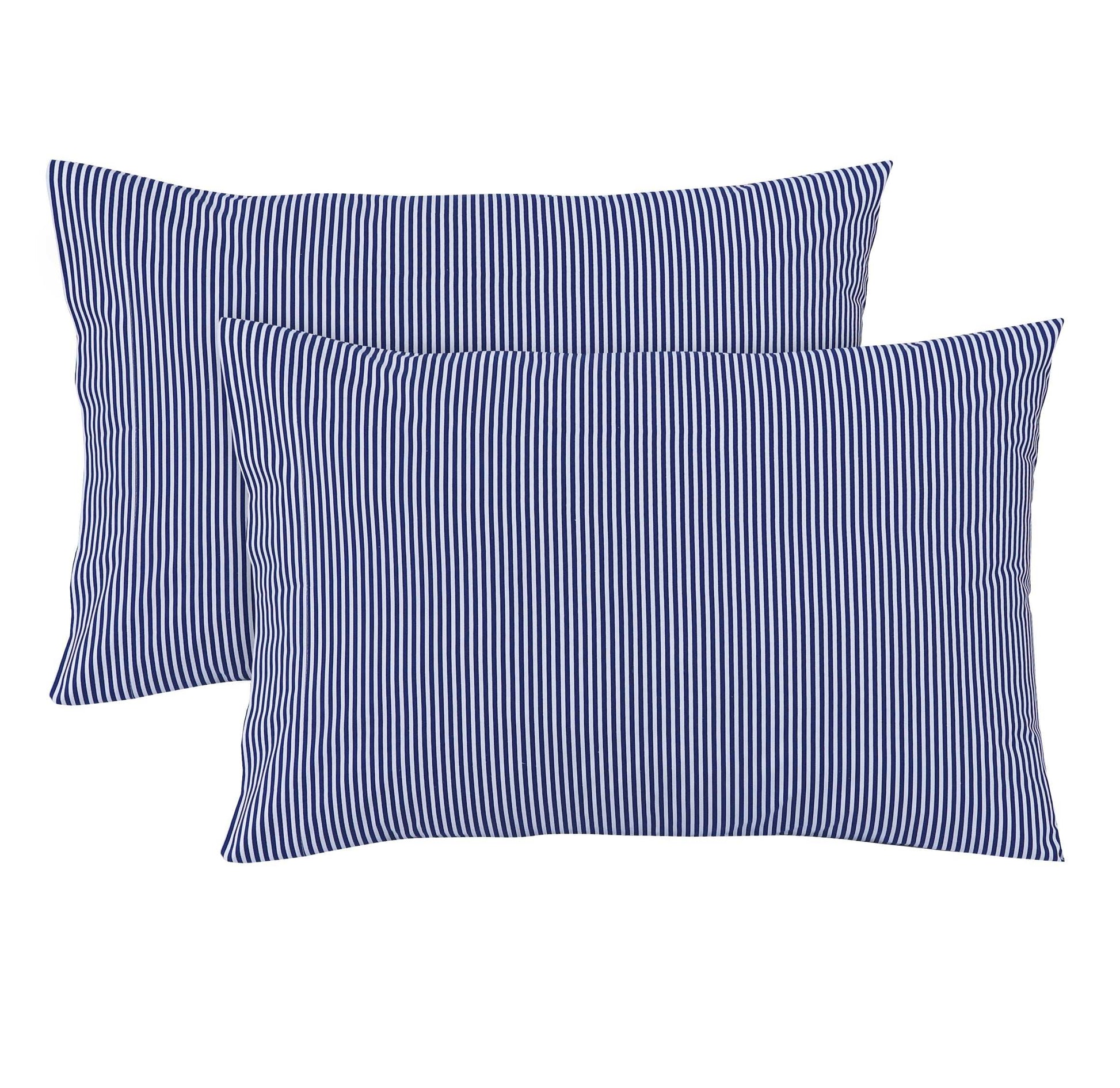 Feather Stitch New York blue and white striped 300 thread count pillowcases set of two