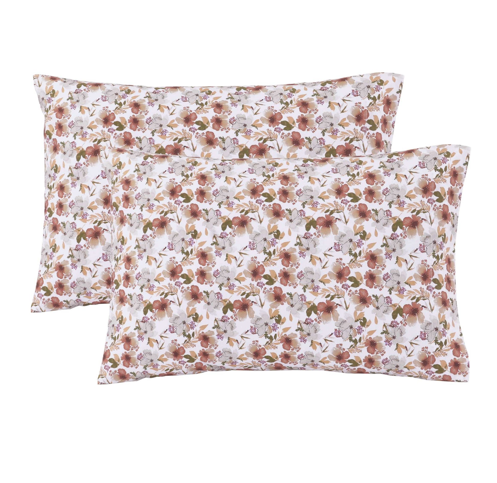 Feather Stitch New York floral florence patterned 300 thread count pillowcases in soft earthy tones