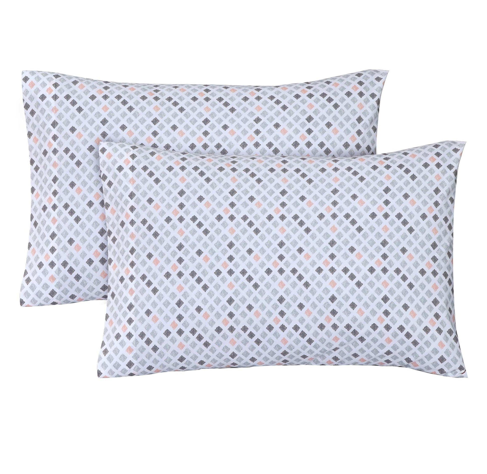 Feather Stitch New York 300 thread count pillowcases with gray and pink diamond pattern set of two