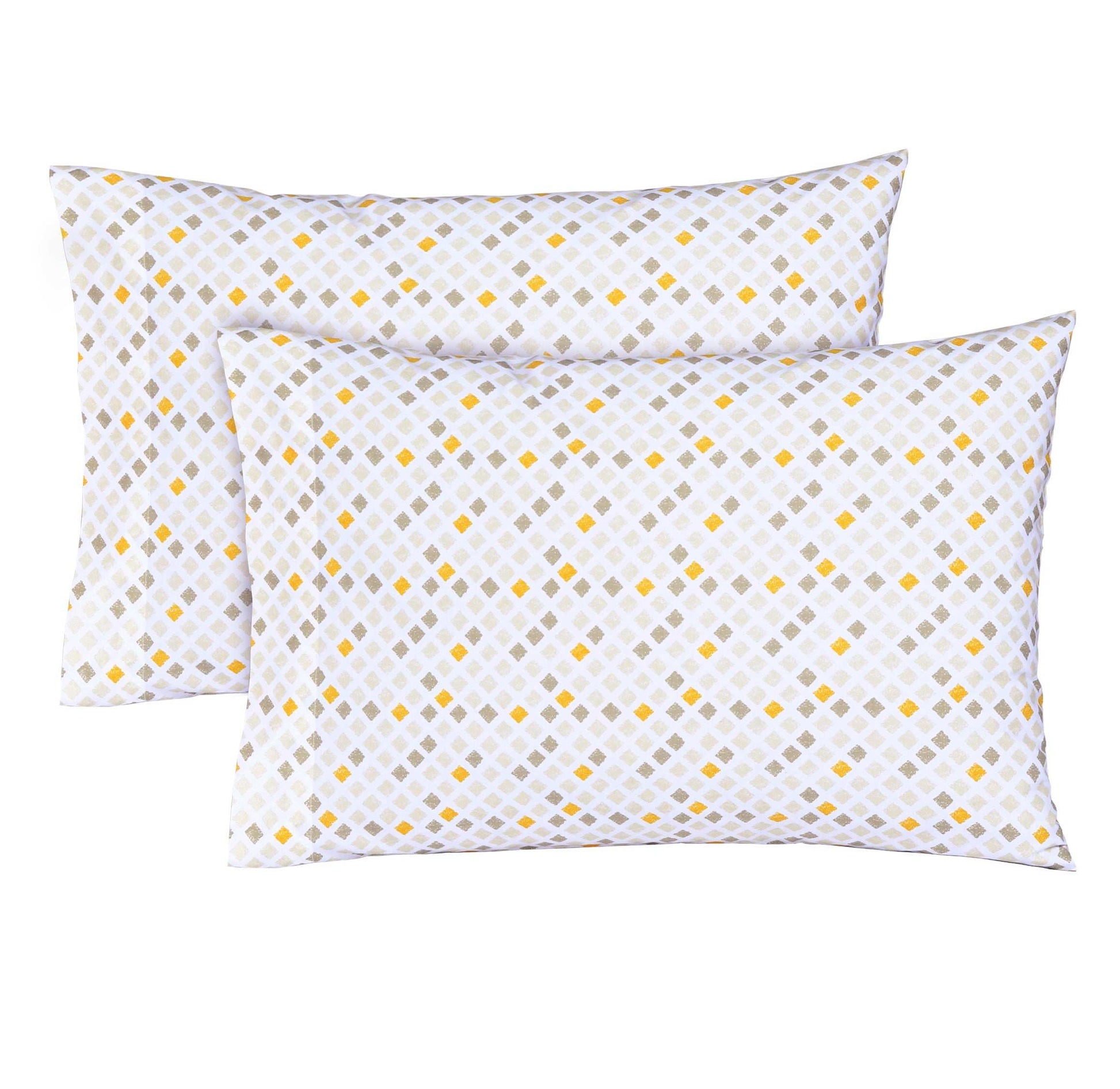 Feather Stitch New York 300 thread count pillowcases with yellow and gray diamond pattern set of two