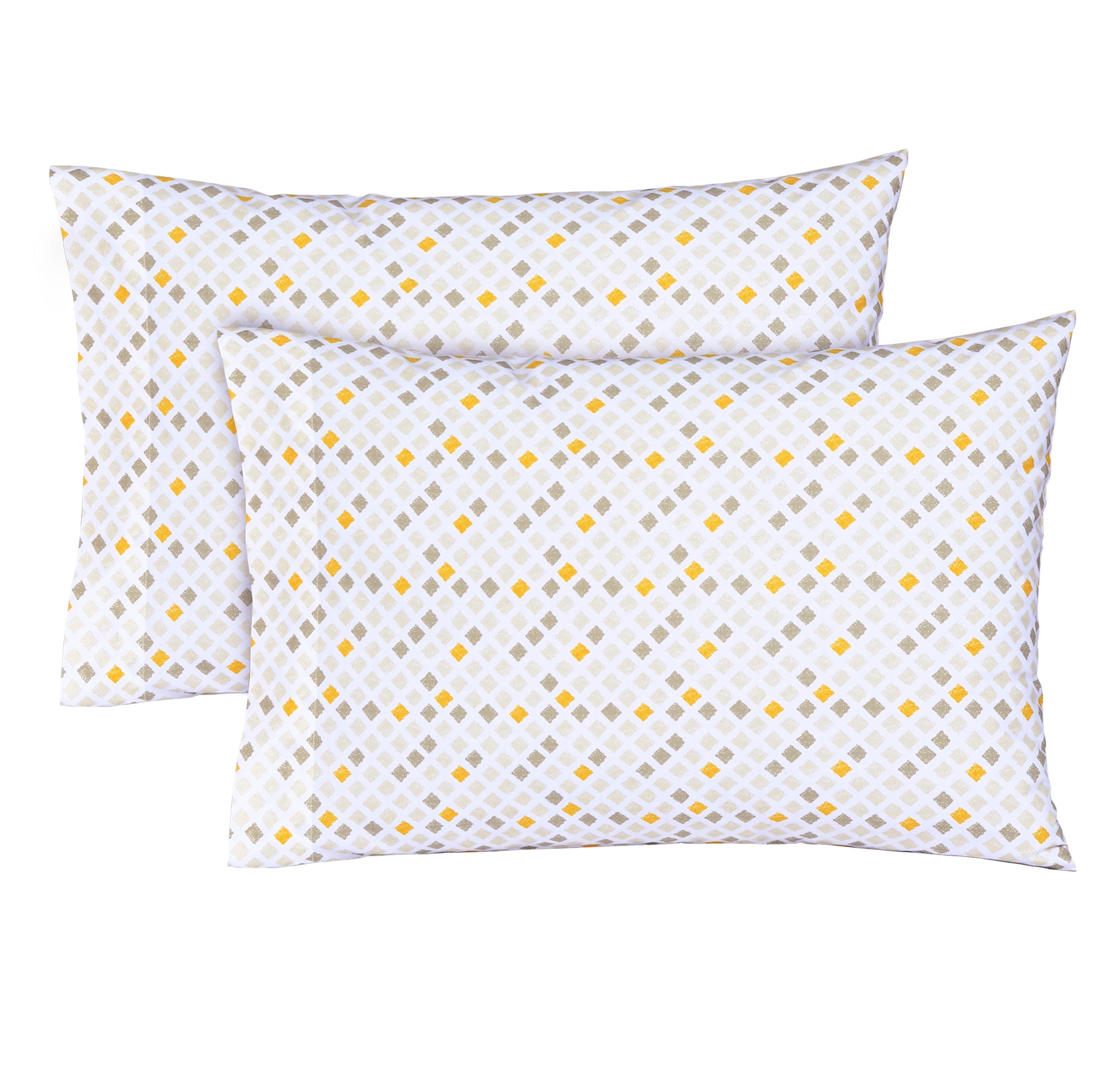 Feather Stitch New York 300 thread count pillowcases with yellow and gray diamond pattern set of two