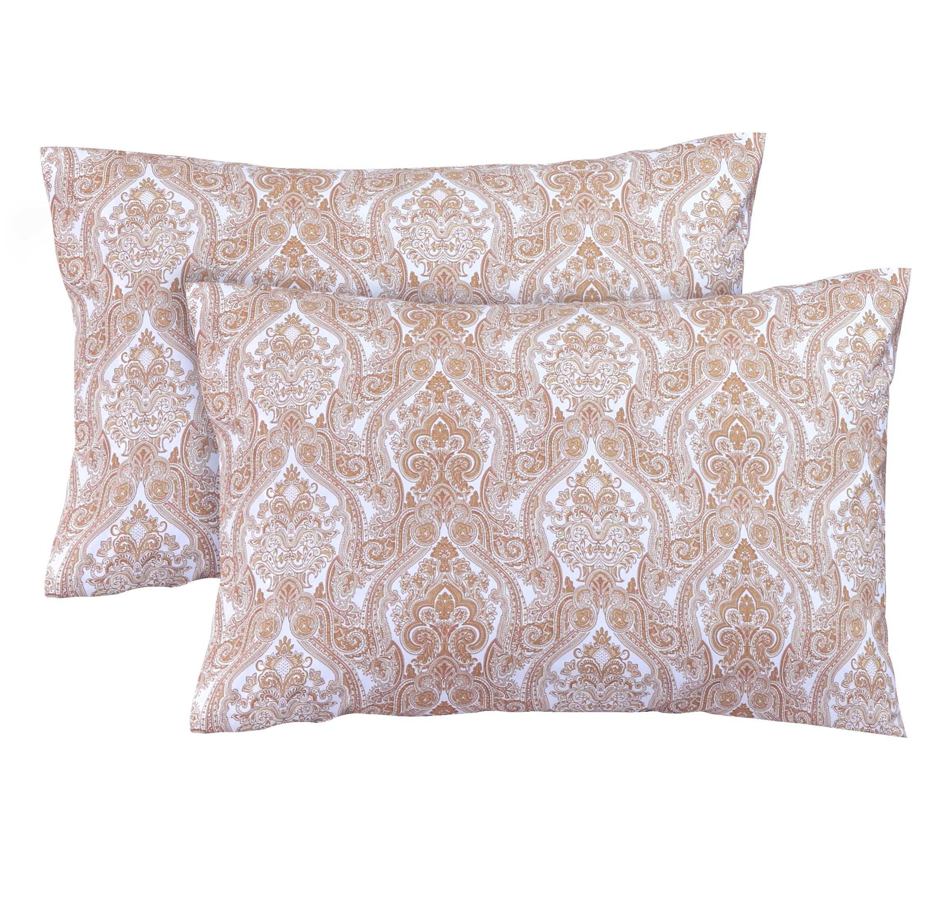 Feather Stitch New York 300 thread count pillowcases with brown Ivory and white paisley pattern set of two