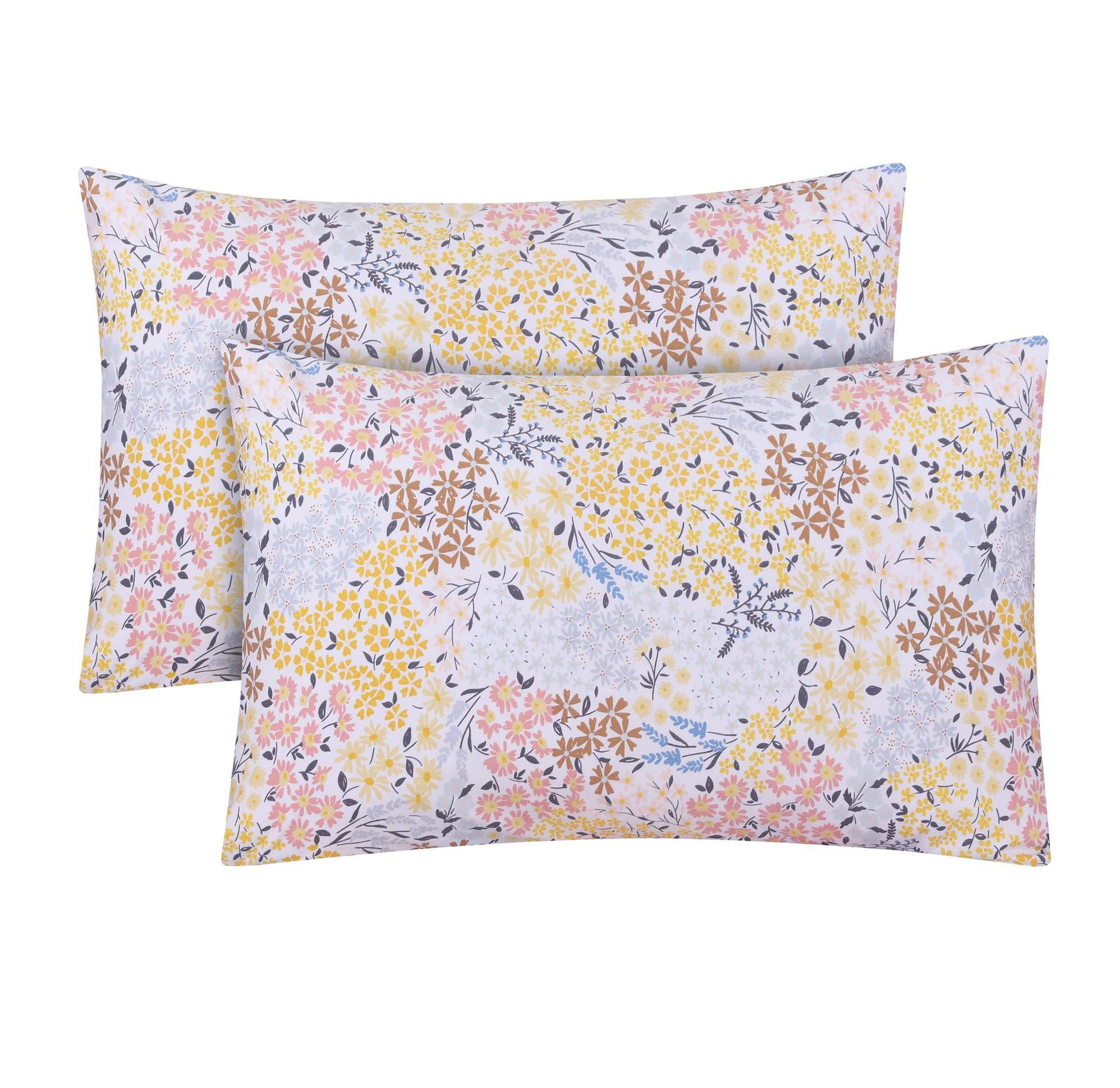 Feather Stitch New York Victorian floral patterned 300 thread count pillowcases in pastel colors set of two