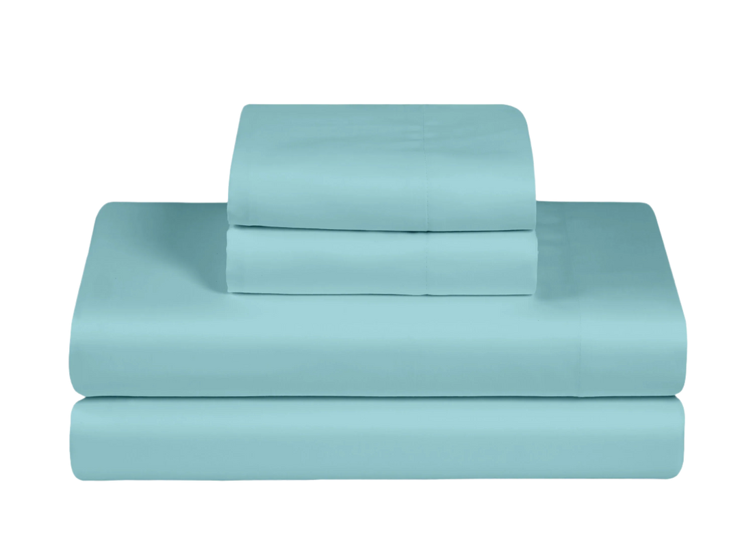 Feather Stitch New York blue floral pattern 300 thread count sheets set with soft blue flowers