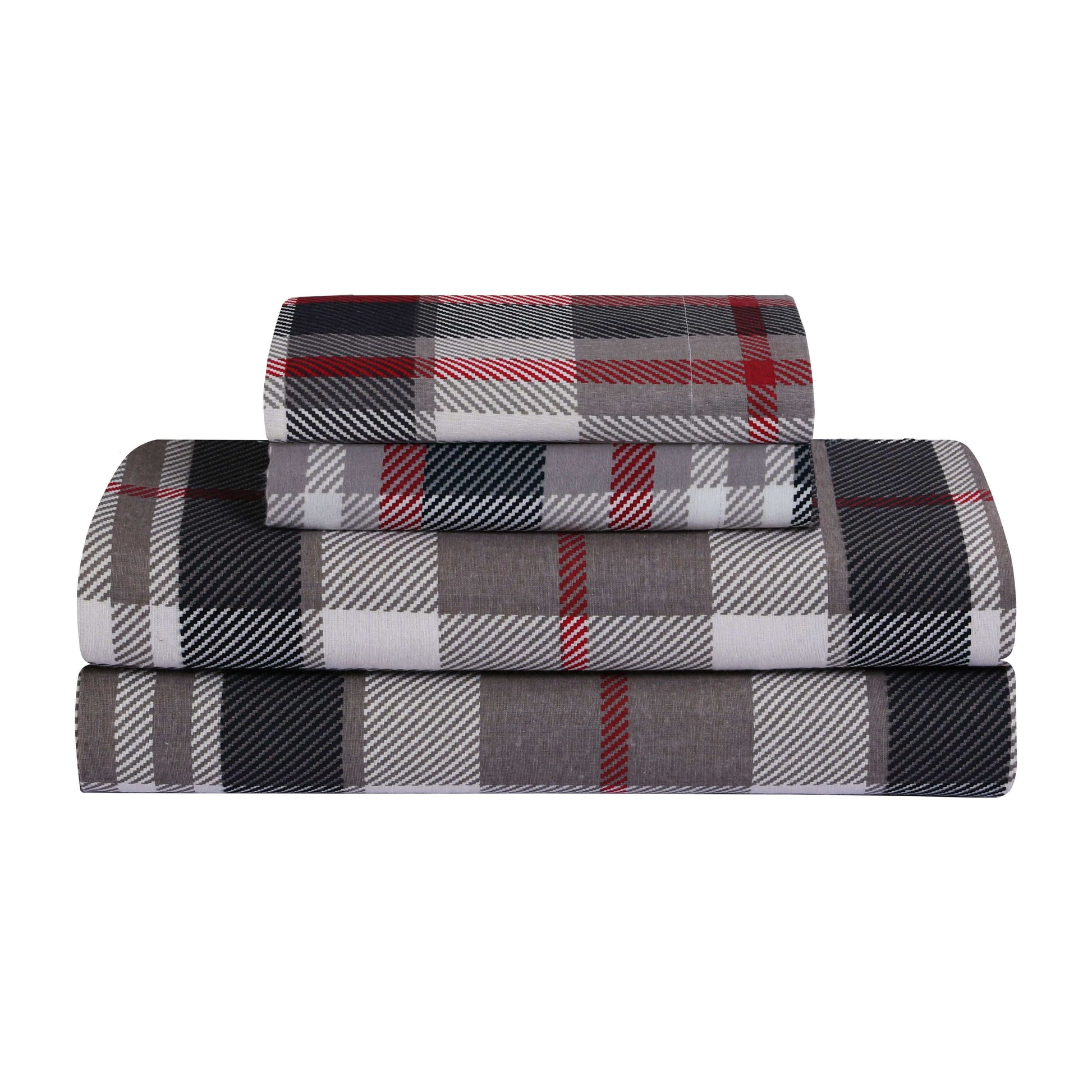Flannel Sheets Set Double Brushed Red Plaid