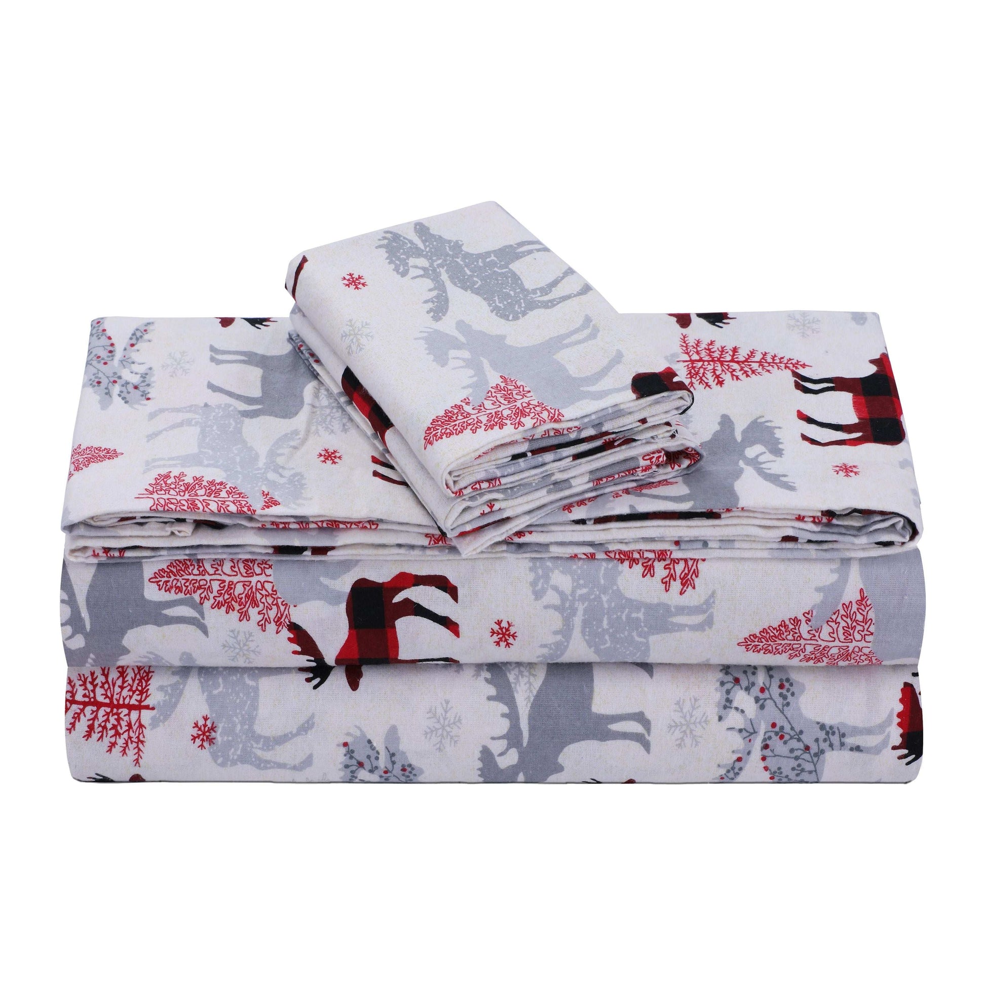 Flannel Sheets Set Double Brushed Red Deer