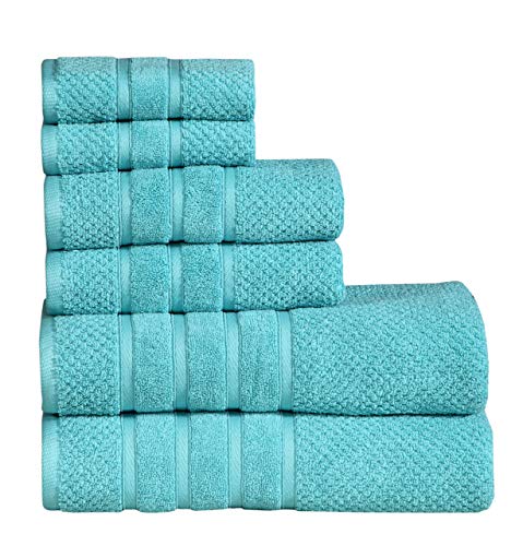 Feather Stitch New York Aqua waffle cotton bath towel set with textured pattern and soft absorbent fabric