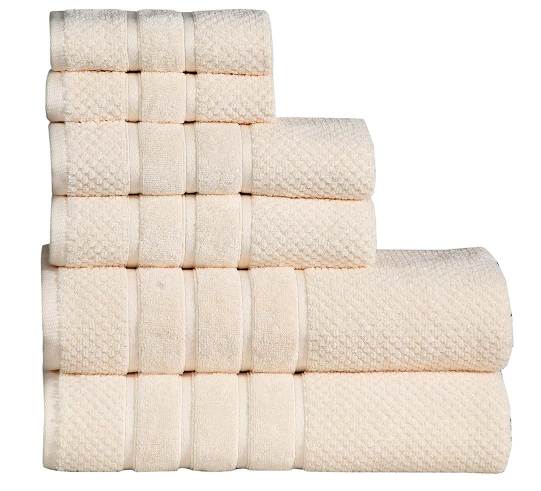 Feather Stitch New York waffle cotton bath towel set in ivory with textured waffle weave design