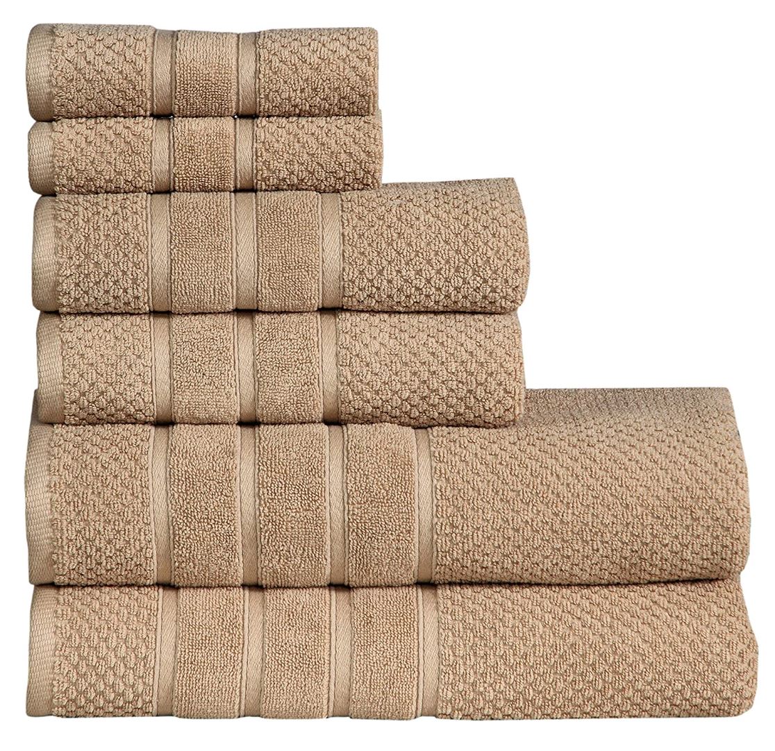Feather Stitch New York waffle cotton bath towel set in linen tan beige with textured weave and multiple sizes