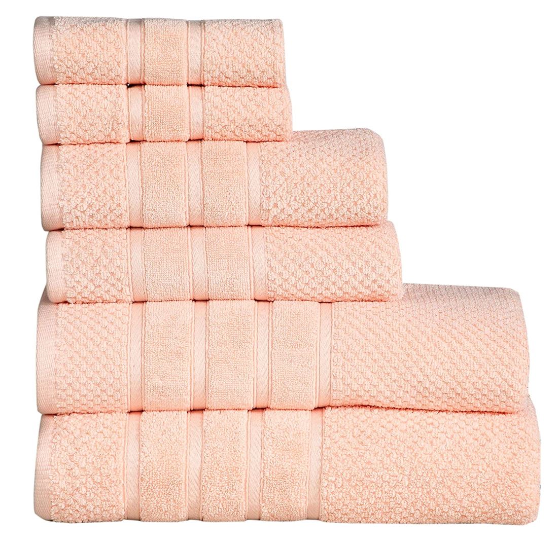 Feather Stitch New York soft pale peach waffle cotton bath towel set neatly stacked