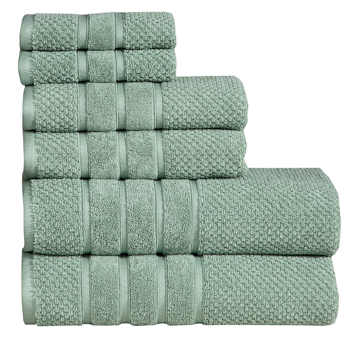 Feather Stitch New York waffle cotton bath towel set in sage granite green with textured pattern